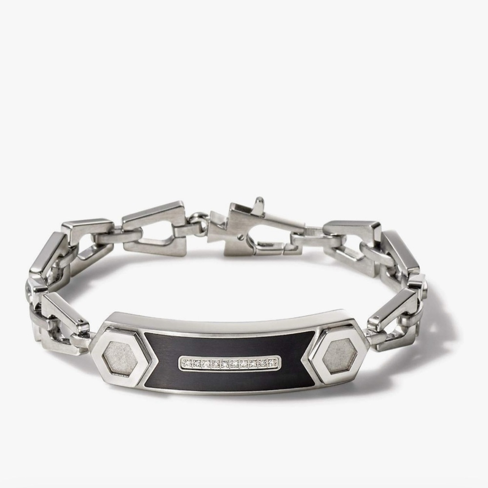 NWT Bulova Mens Precisionist Stainless Steel Tuning Fork Chain Link ID Bracelet